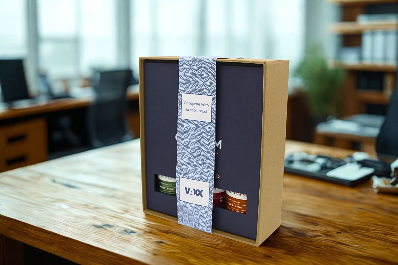 Dárkový set Cálem Port For Two se skleněnými láhvemi o objemu 0,2 l opatřený papírovou manžetou